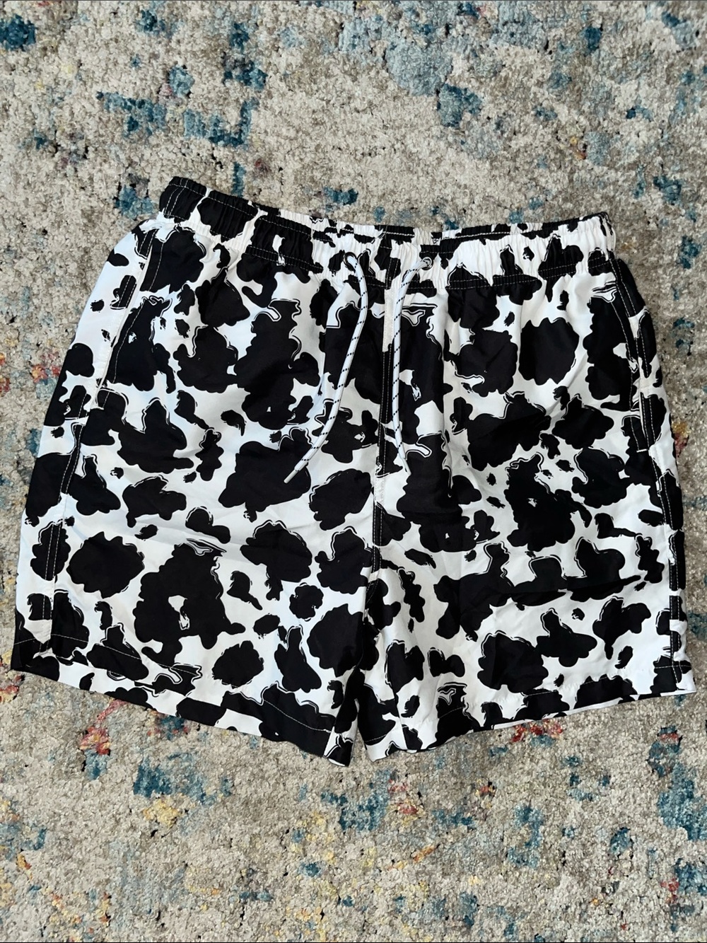 SHEIN Black & White Cow Print Athletic Swim Shorts